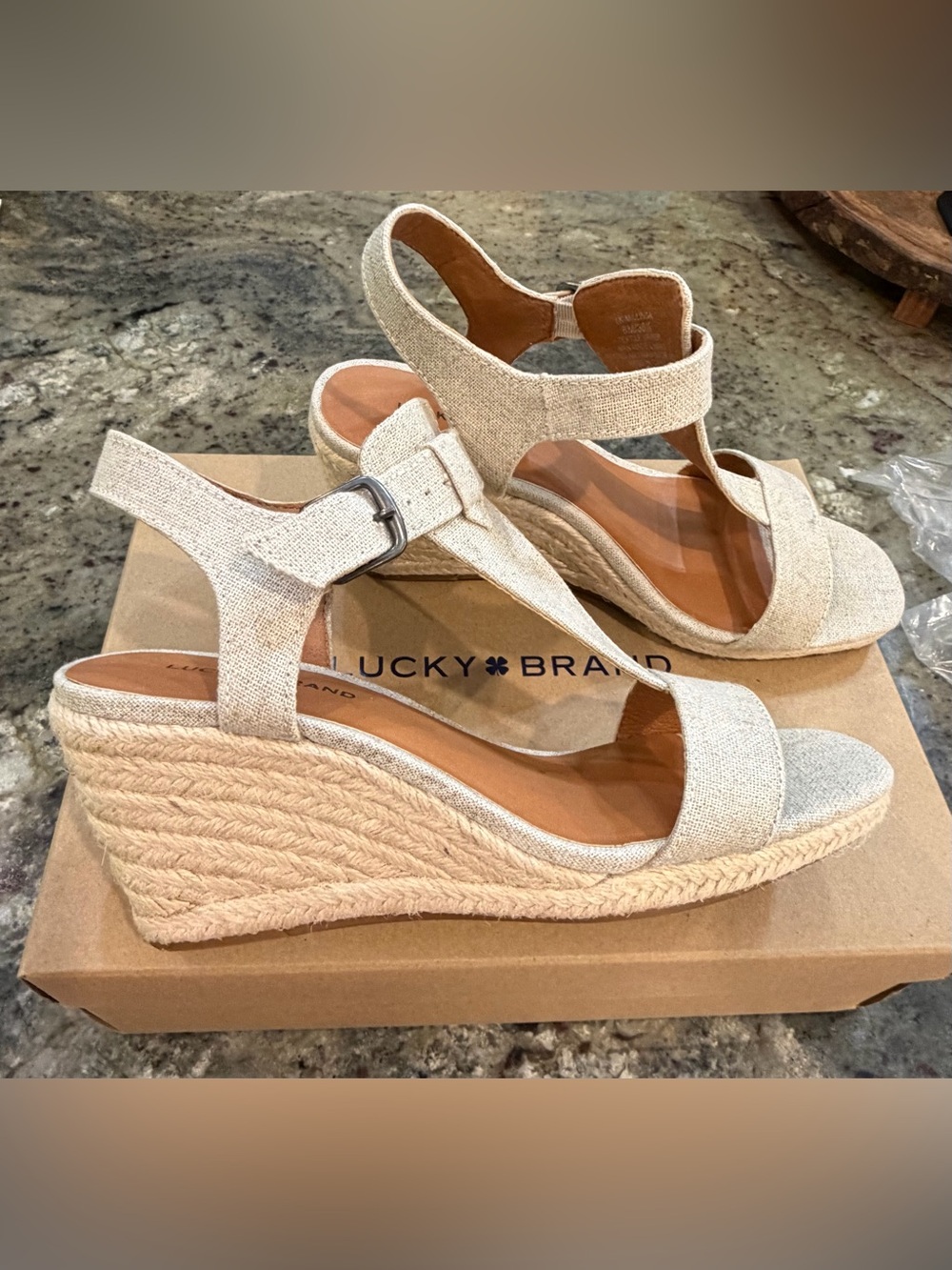 Lucky Brand Natural Beige Espadrille Wedge Sandals